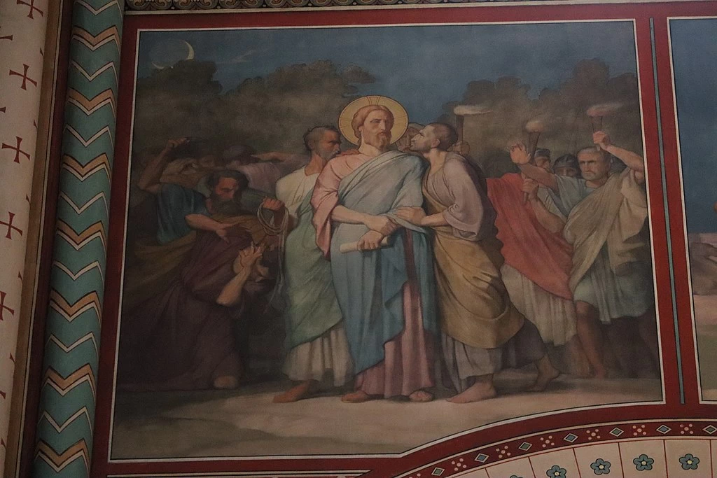 Hippolyte Flandrin - Murales dell'Abbazia di Saint, Germain, des, Prés, Gesù tradito da Giuda